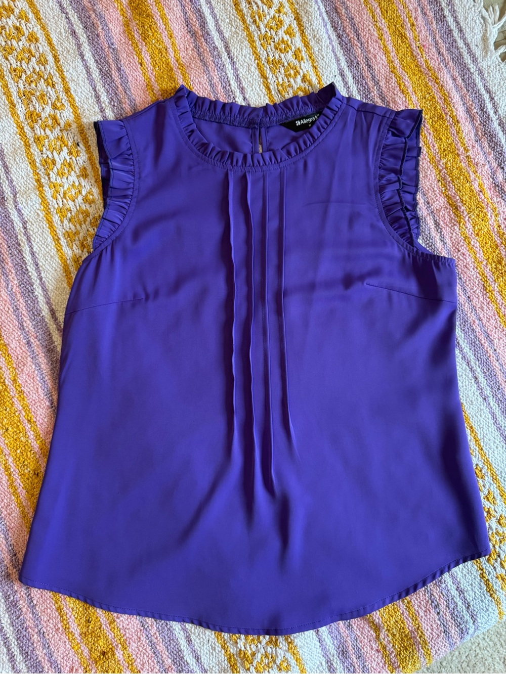 Allegra K Purple Sleeveless Pintuck Ruffle Trim Camisole